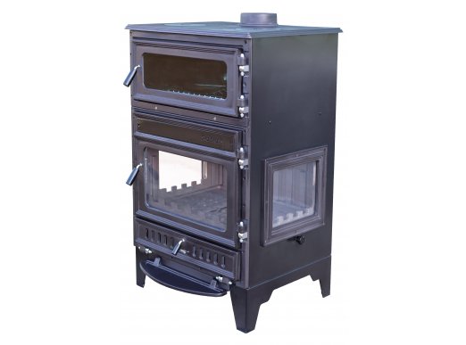 S107-3D CAST FIREPLACE STOVE WITH GLASS ON THREE SIDES AND OVEN